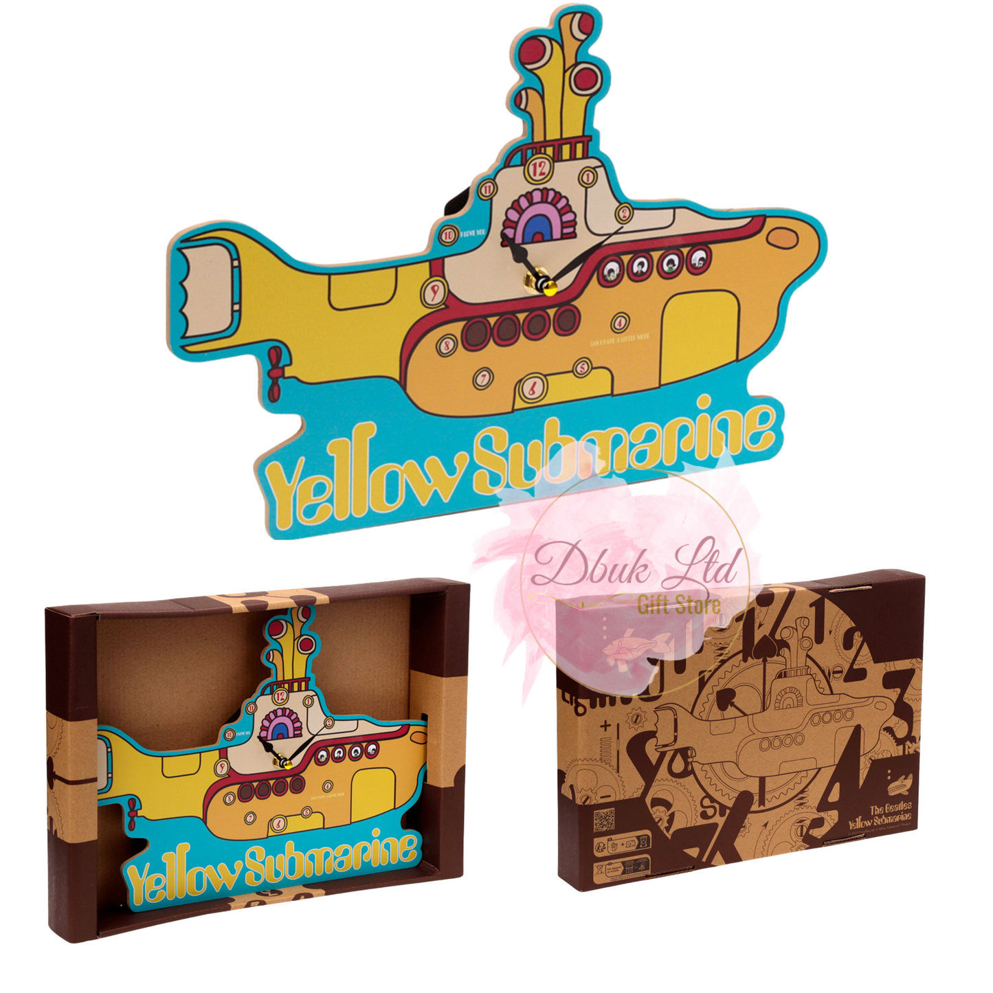 The Beatles Yellow Submarine Shaped Clock