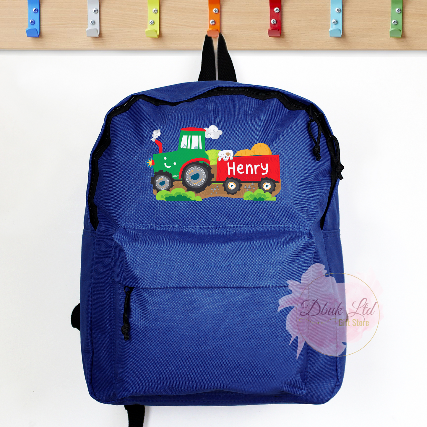 Personalised Tractor Blue Backpack