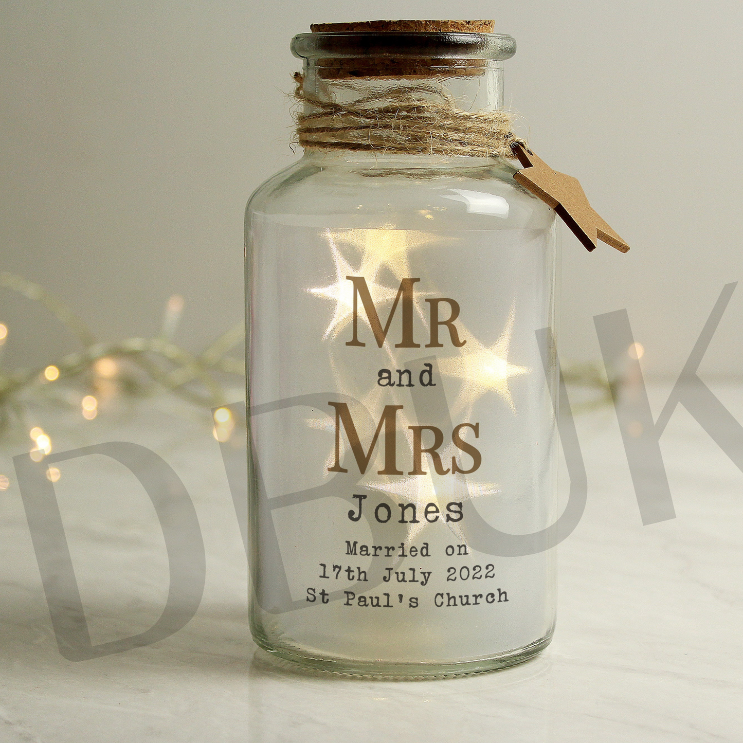 Personalised Mr & Mrs LED Glass Jar