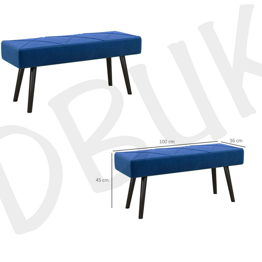 Blue End of Bed Bench, Upholstered Hallway Bedroom with Steel Legs