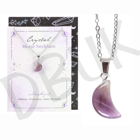 Amethyst Crystal Moon Necklace on Greeting Card