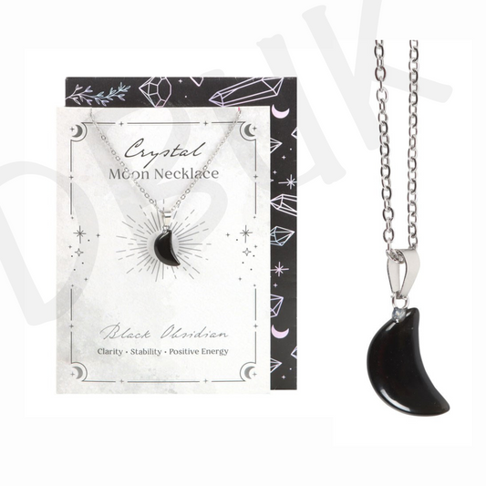 Black Obsidian Crystal Moon Necklace on Greeting Card