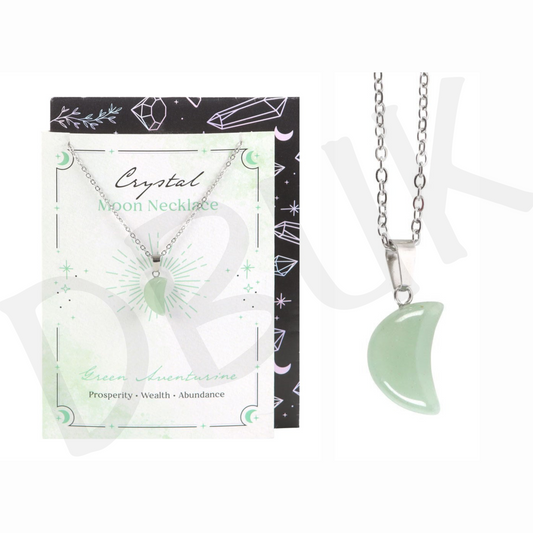 Green Aventurine Crystal Moon Necklace on Greeting Card