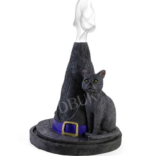 Witch Hat With Cat Incense Cone Holder