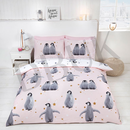 Starry Penguins Pink Duvet Set