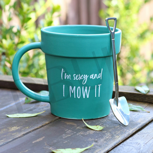 Sexy and I Mow It Pot Mug and Shovel Spoon