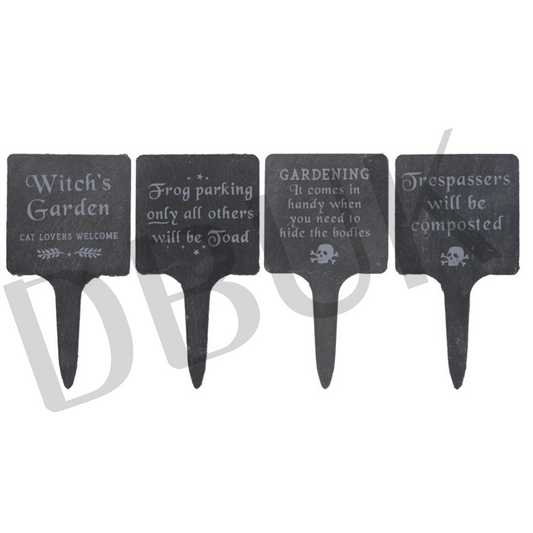 Set of 4 Slate Gothic Garden Signs