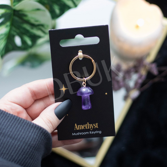 Rose Quartz Crystal Mushroom Keyring