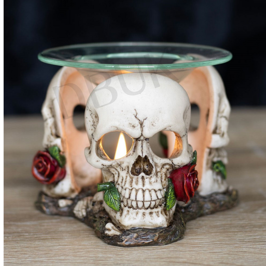 Resin & Glass Skull Rose Oil/Wax Burner