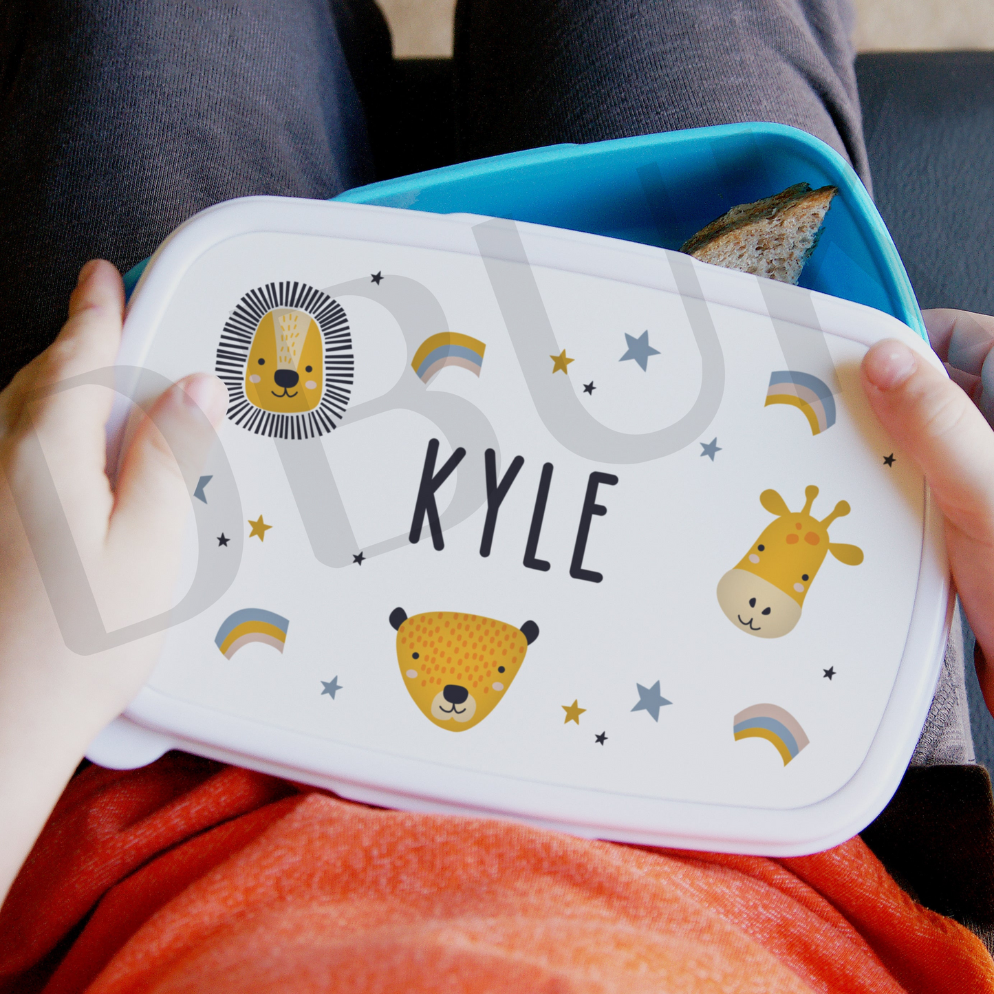 Personalised Zoo Name Only Blue Lunch Box