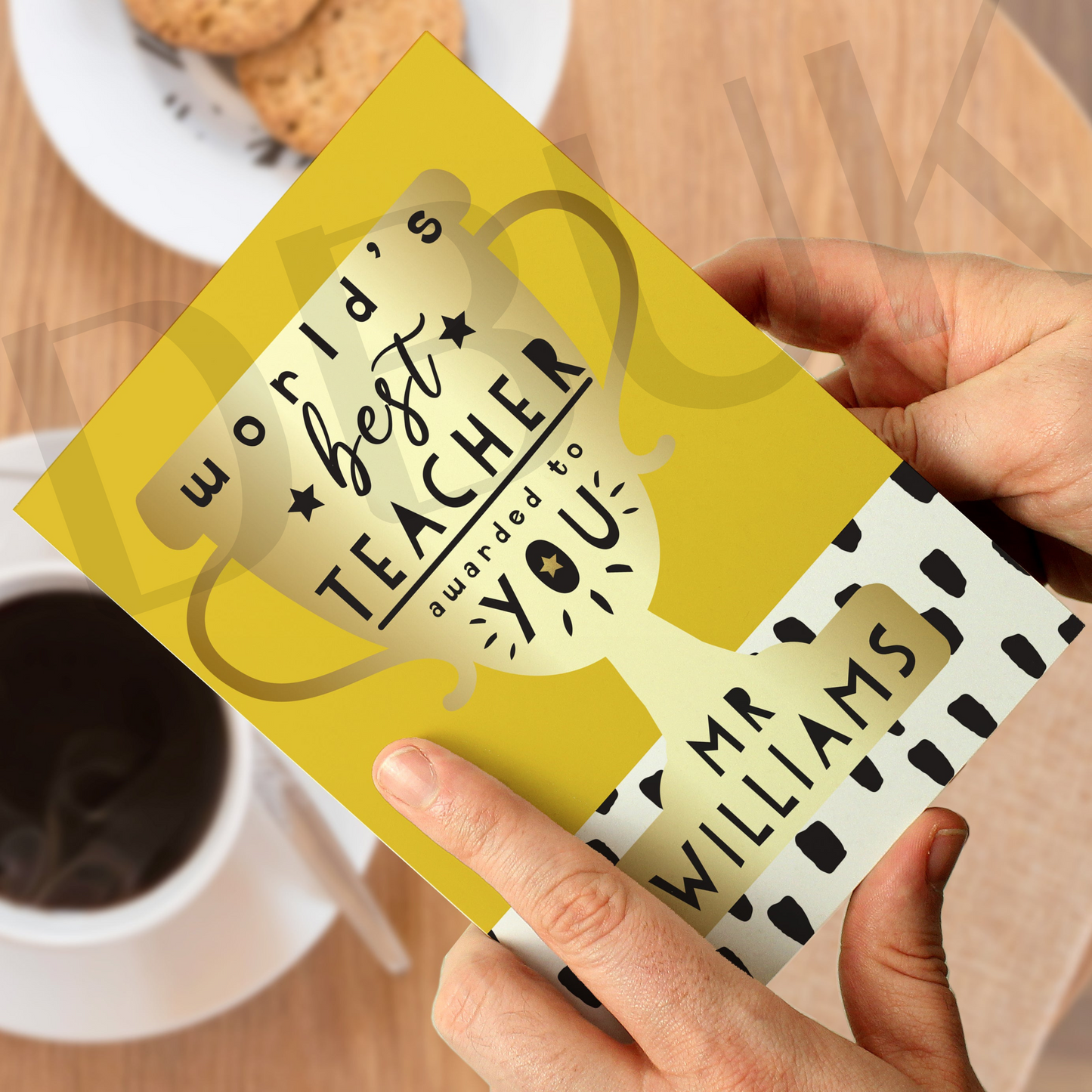 Personalised World's Best Teacher Trophy Greeting Card