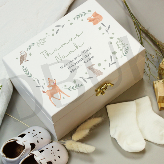 Personalised Woodland Animal Wooden Keepsake Box