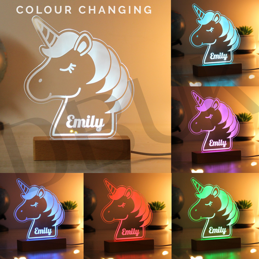 Personalised Unicorn Wooden Based LED Light