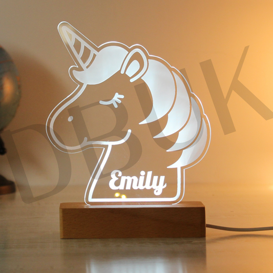 Personalised Unicorn Wooden Based LED Light