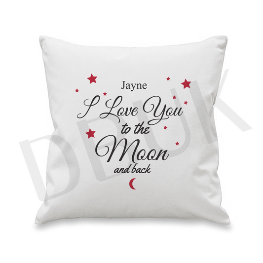 Personalised To The Moon & Back White Cushion
