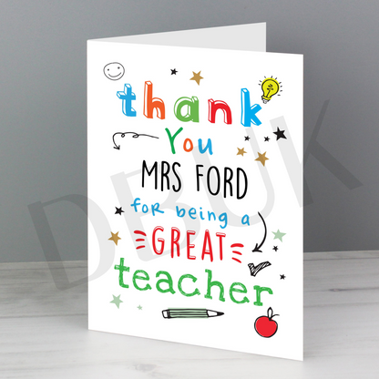 Personalised Thank You Teacher Card