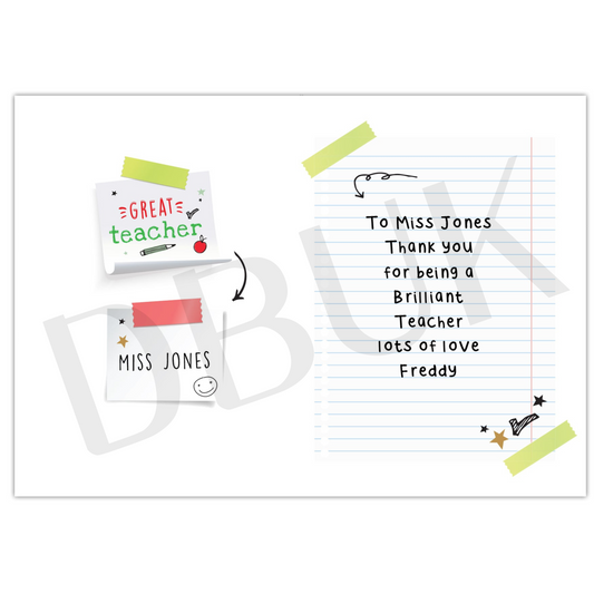 Personalised Thank You Teacher Card