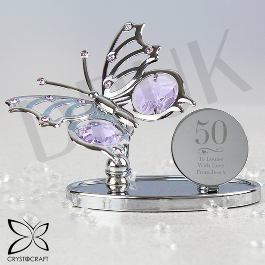 Personalised Swirls & Hearts Birthday Crystocraft Butterfly