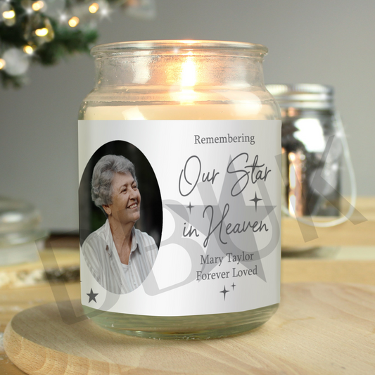 Personalised Star In Heaven Photo Upload Large Scented Jar Candle