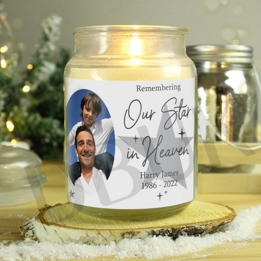 Personalised Star In Heaven Photo Upload Large Scented Jar Candle