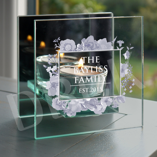 Personalised Soft Watercolour Mirrored Glass Tea Light Candle Holder