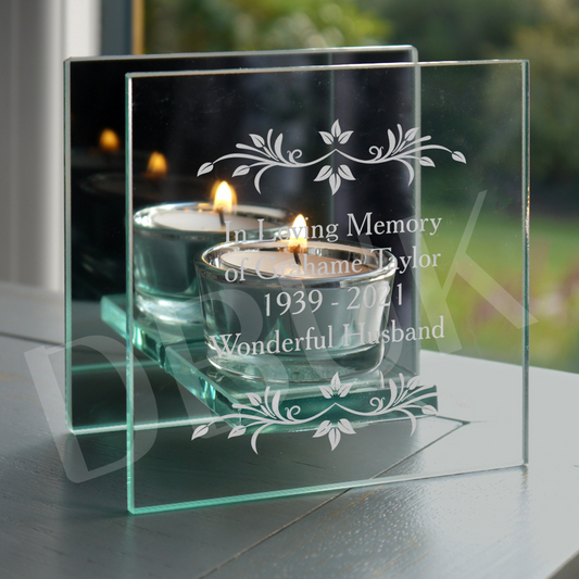 Personalised Sentiments Mirrored Glass Tea Light Candle Holder