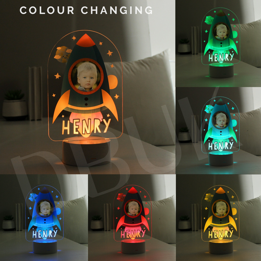 Personalised Rocket Photo Upload LED Colour Changing Night Light