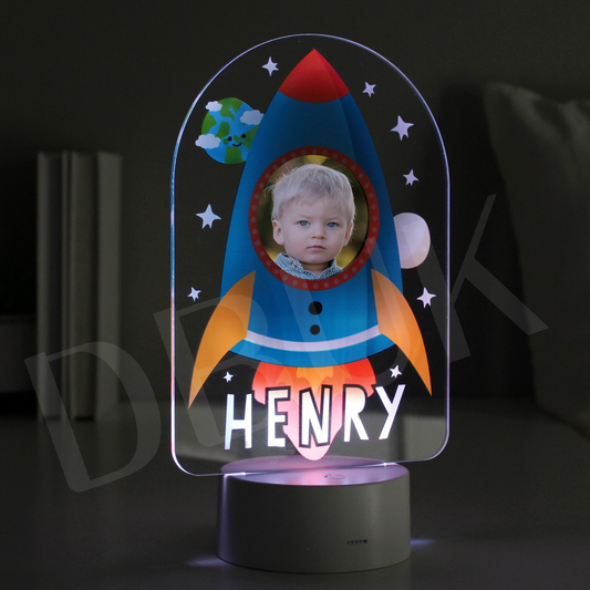 Personalised Rocket Photo Upload LED Colour Changing Night Light
