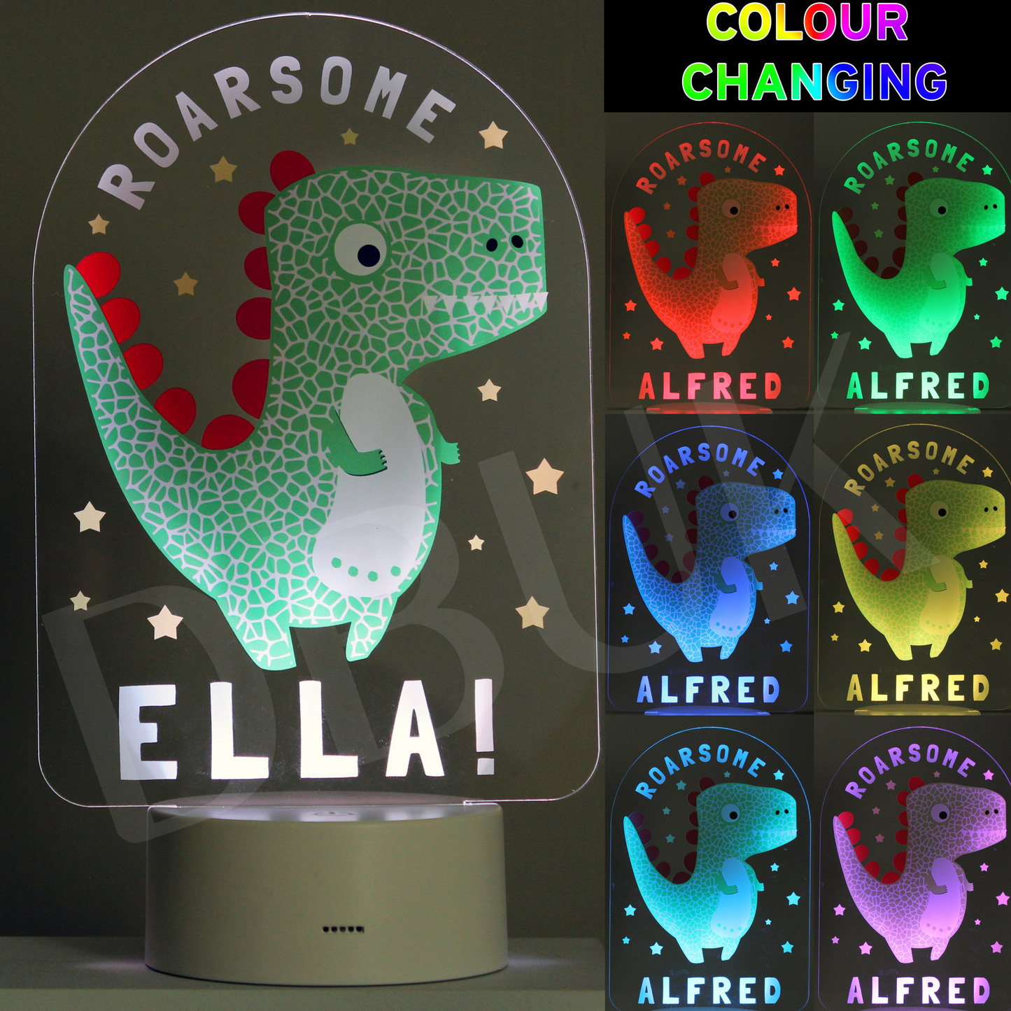 Personalised Roarsome Dinosaur LED Colour Changing Night Light