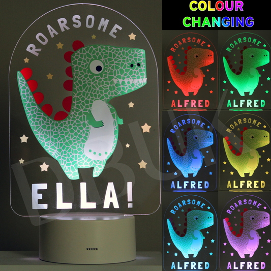 Personalised Roarsome Dinosaur LED Colour Changing Night Light