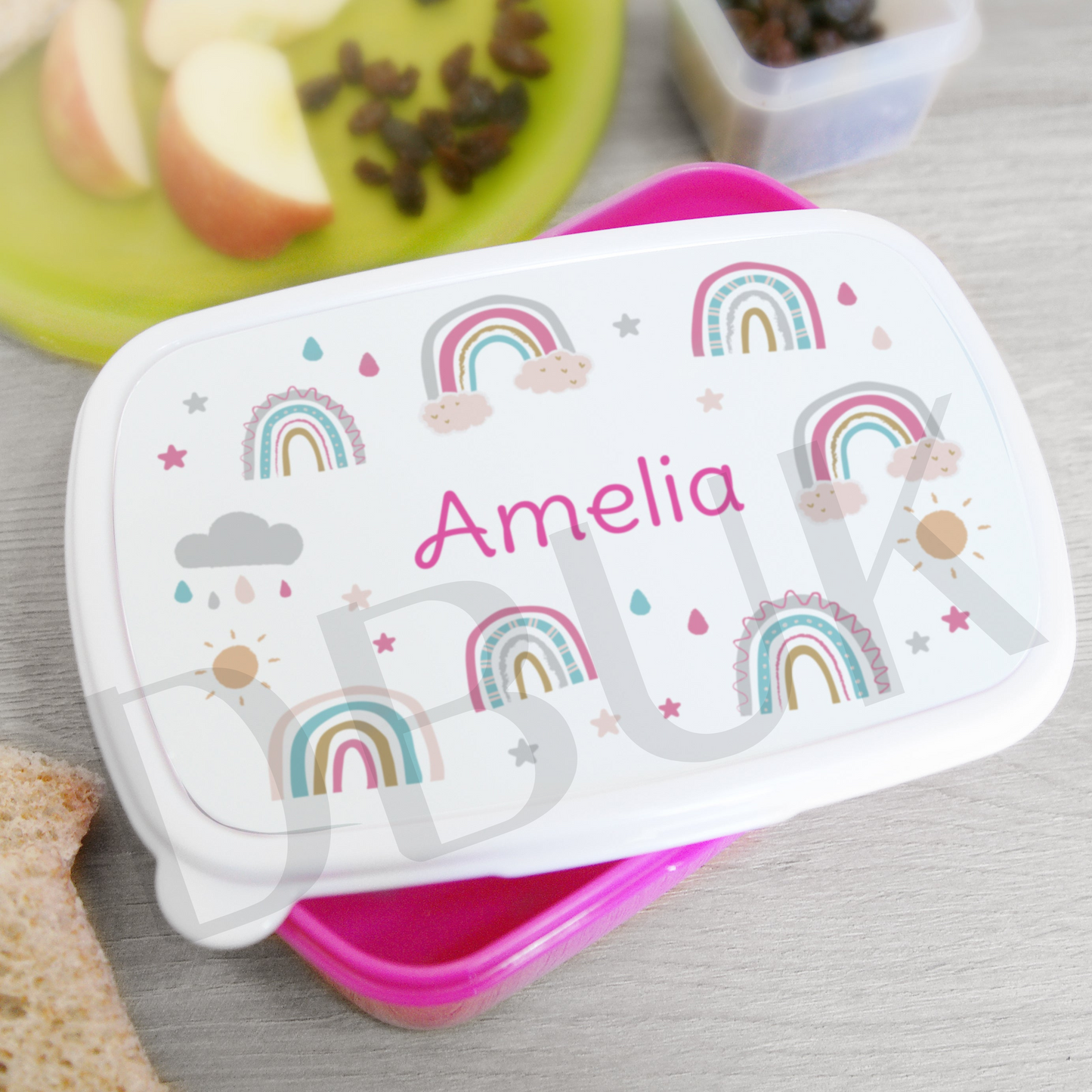 Personalised Rainbow Name Only Pink Lunch Box