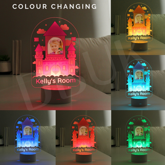 Personalised Pink Castle Photo Upload LED Colour Changing Night Light