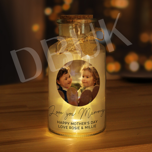 Personalised Photo Upload LED Glass Jar