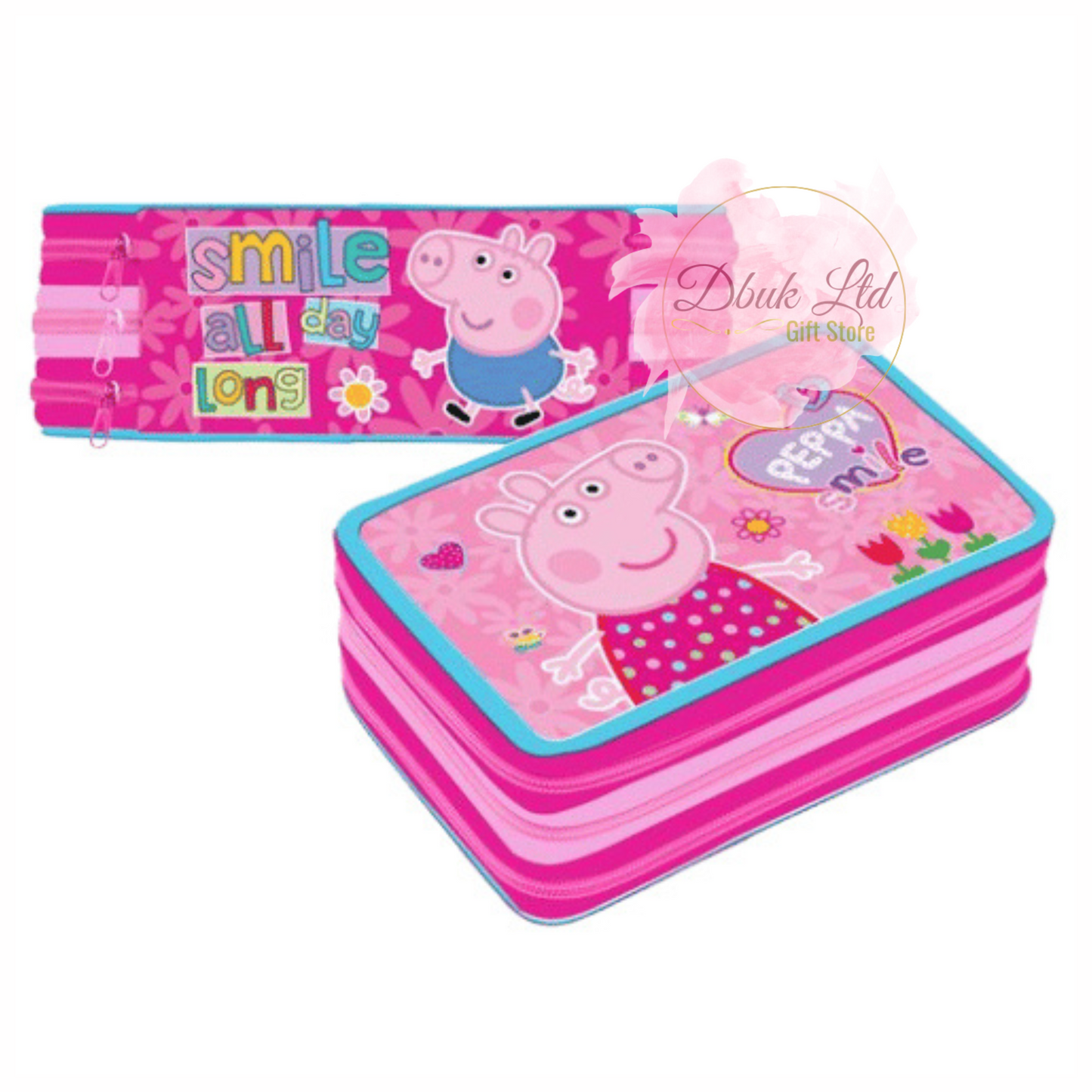 Official Peppa Pig 'Smile' 3 Zip Filled Pencil Case