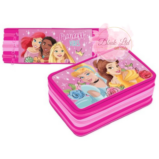 Official Disney Princess 3 Zip Filled Pencil Case