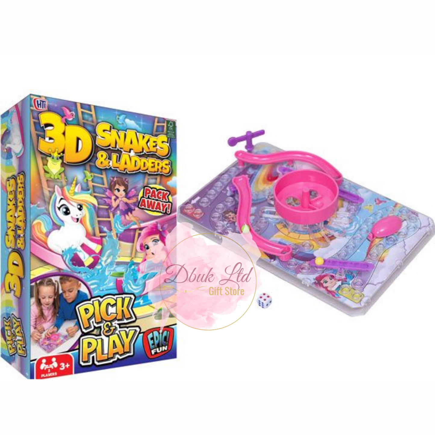 3D Magical Unicorn, Fairy & Mermaid Snakes & Ladders Game