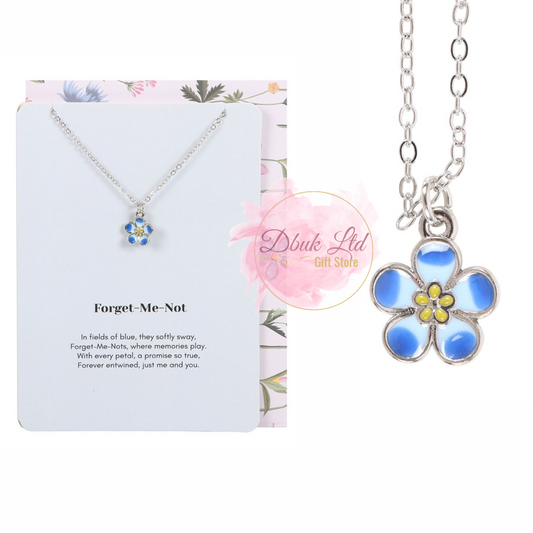 Forget Me Not Flower Necklace on Greeting Card