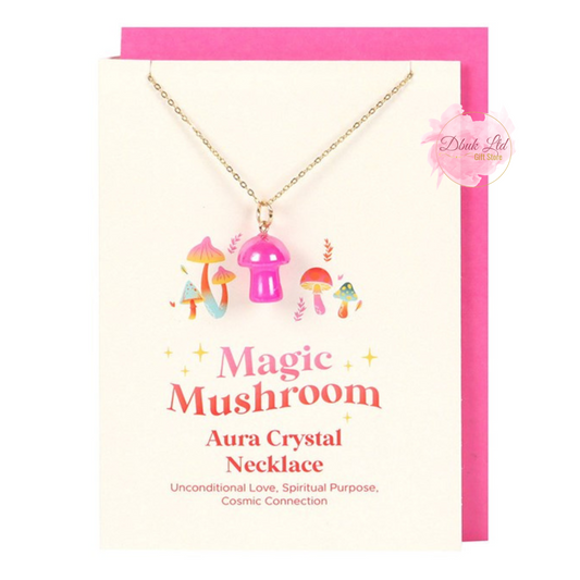 Pink Aura Crystal Mushroom Necklace Greeting Card