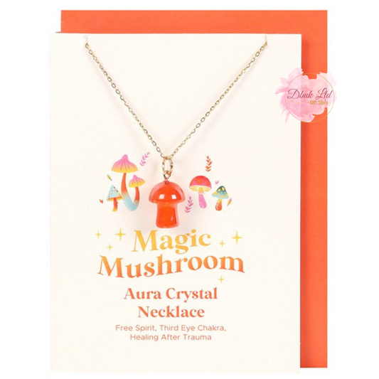 Orange Aura Crystal Mushroom Necklace & Greeting Card