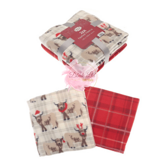 Pack of 2 Festive Design Throws 125cm x 150cm - Highland Cow