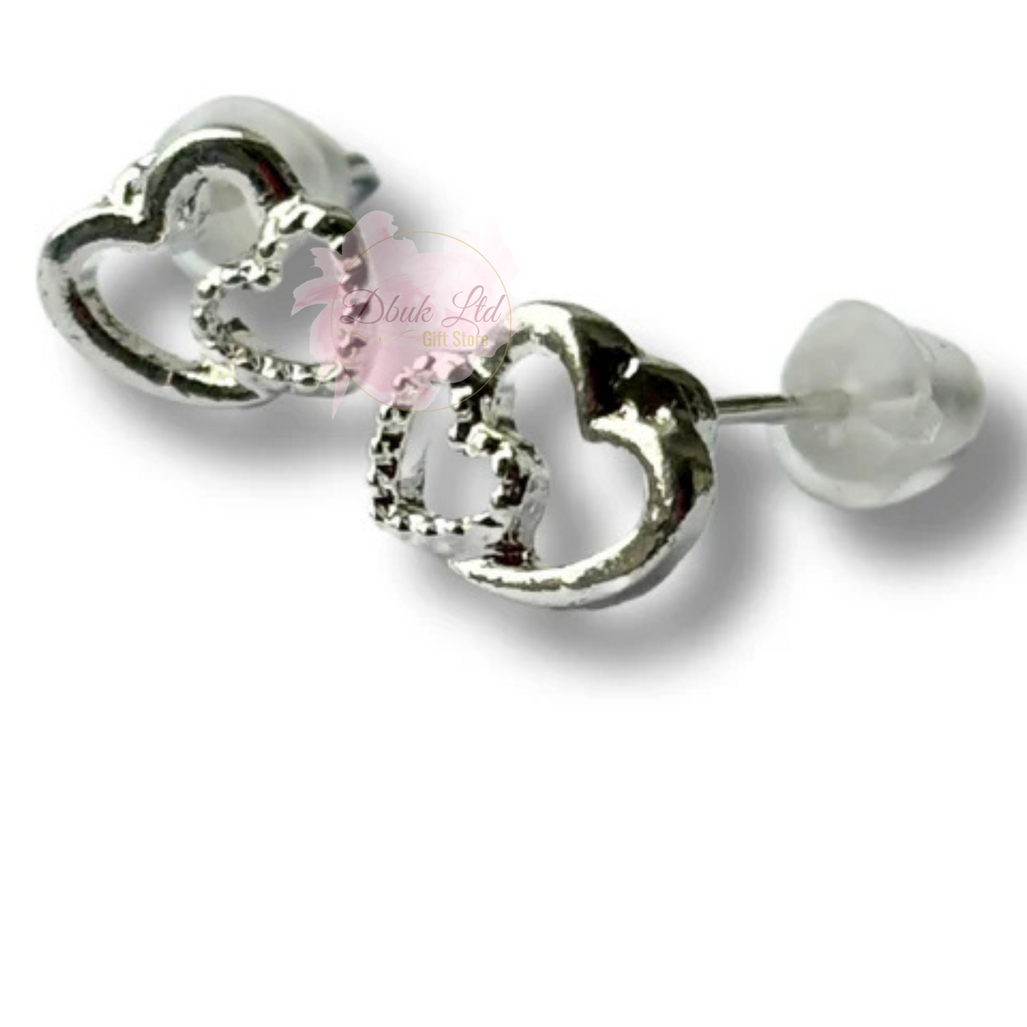 Two Hearts Silver Stud Earrings