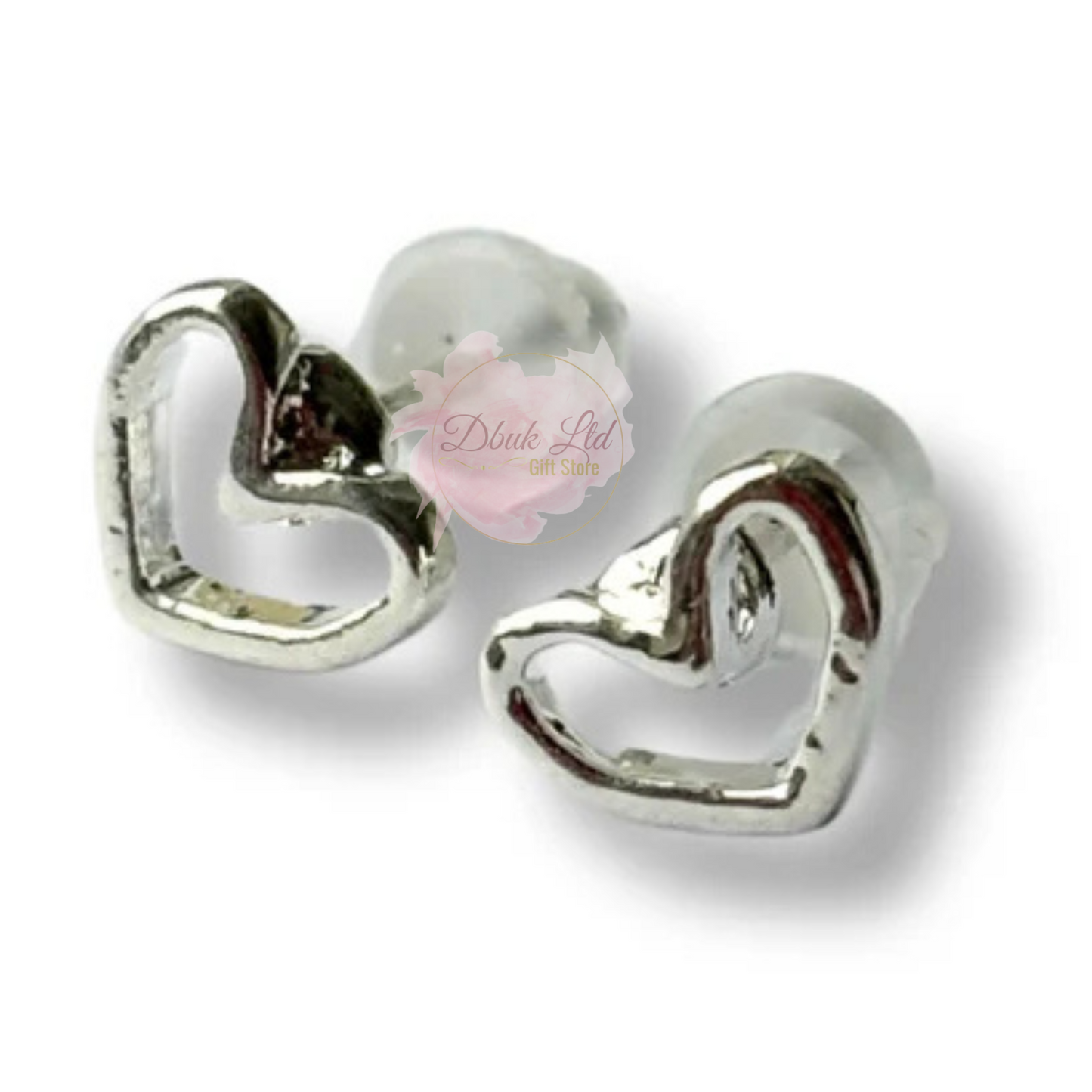 Open Heart Silver Stud Earrings