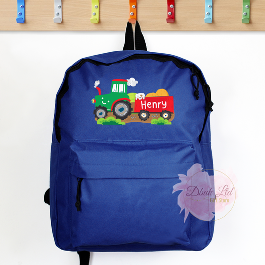 Personalised Tractor Blue Backpack