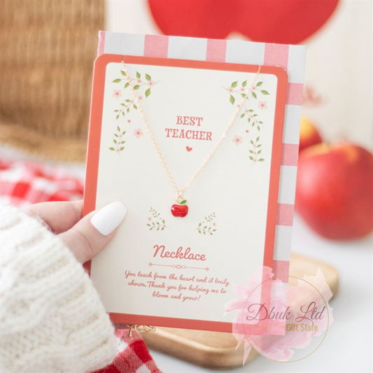 Best Teacher Apple Necklace on Greeting Card
