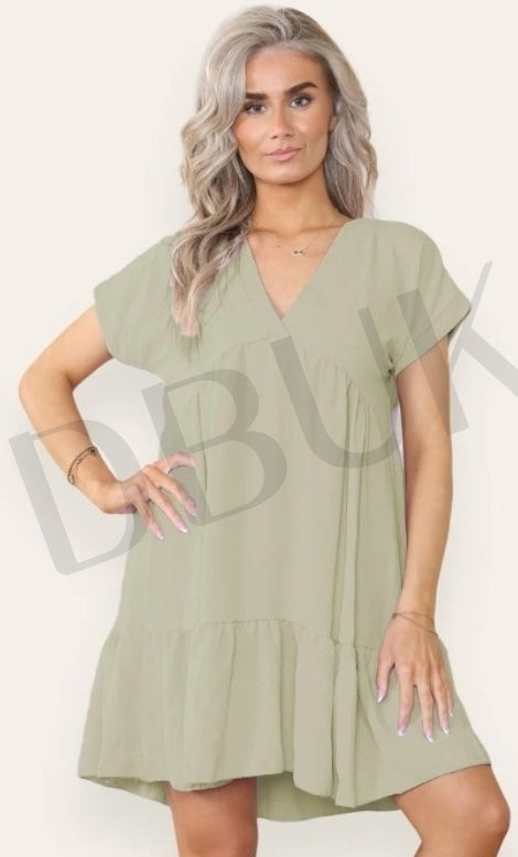 Tiered Smock Dress - Sage Green