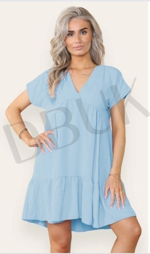 Tiered Smock Dress - Baby Blue