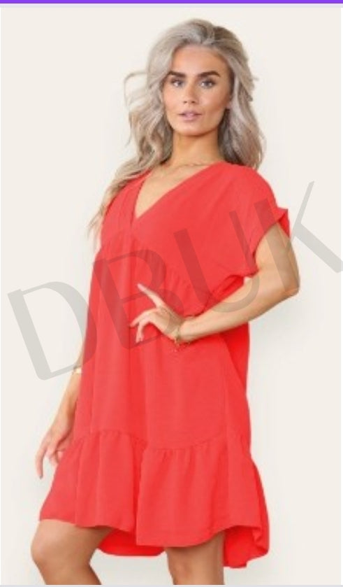 Tiered Smock Dress - Red