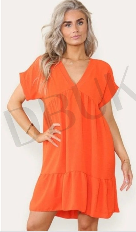 Tiered Smock Dress - Orange