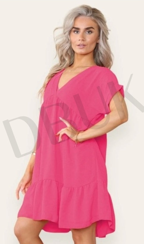 Tiered Smock Dress - Hot Pink