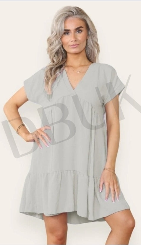 Tiered Smock Dress - Grey